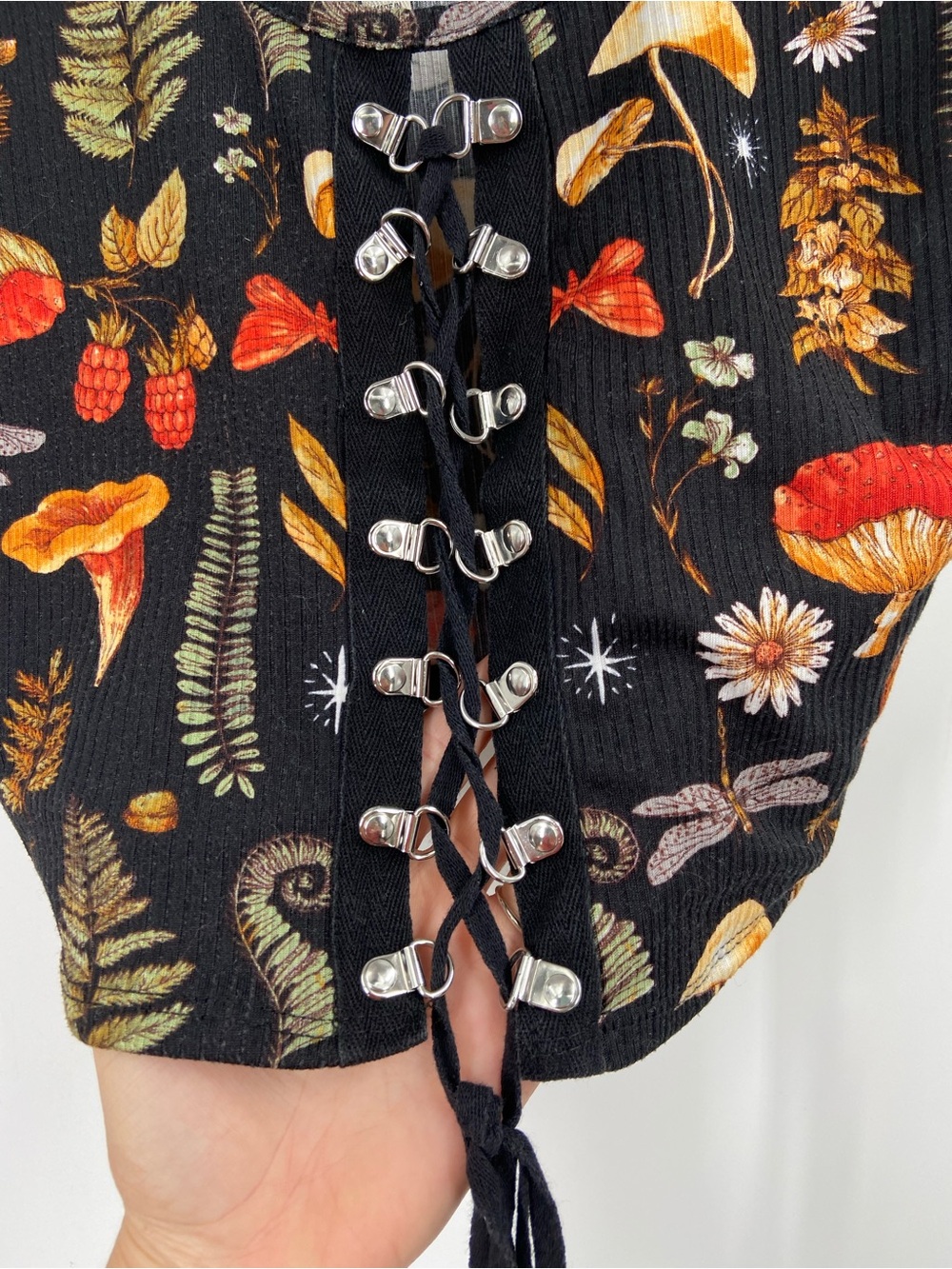 Earthbound Trading Woodland Mushroom Corset Ribbed Tank Large - Picture 3 of 8